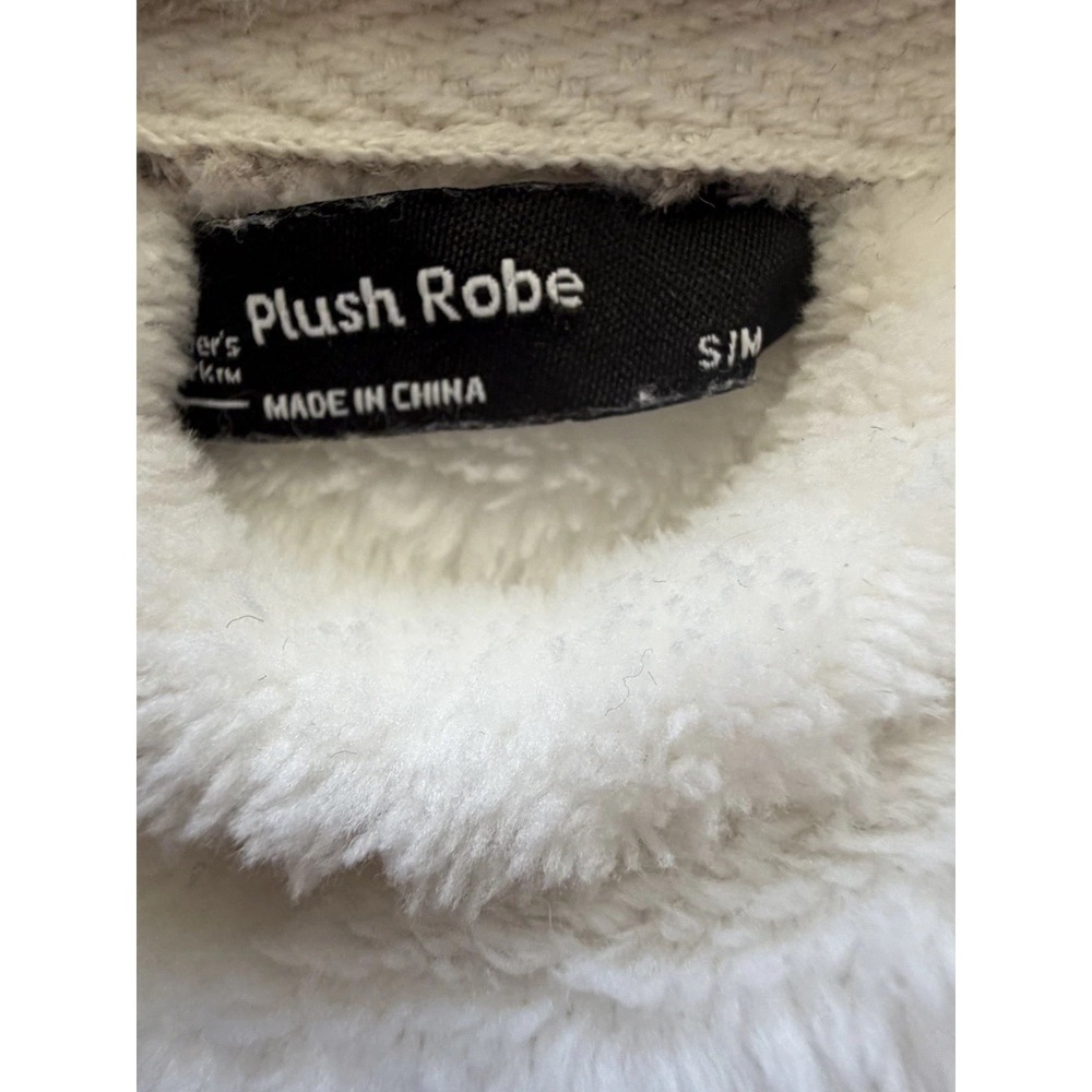 Soft White And Gray Plush Fleece Hooded Robe S/M Women's Fur Trim Belted Pockets - Picture 13 of 13